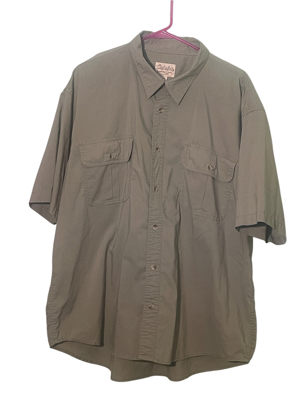 Cabela’s khaki green, short sleeve work shirt. Size 2XL GUC